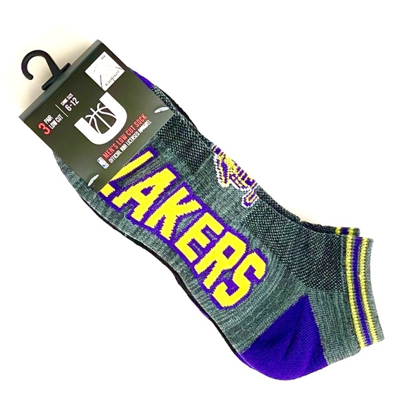 NBA Los Angeles LA LAKERS Low Cut Socks 3-Pair Men's SIZE 6-12 Grey Purple NWT - Picture 2 of 8